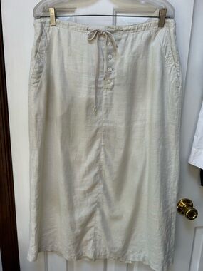 Pier 1 PASSPORTS All Linen Cream Drawstring Button-Front Travel Midi Skirt, Med